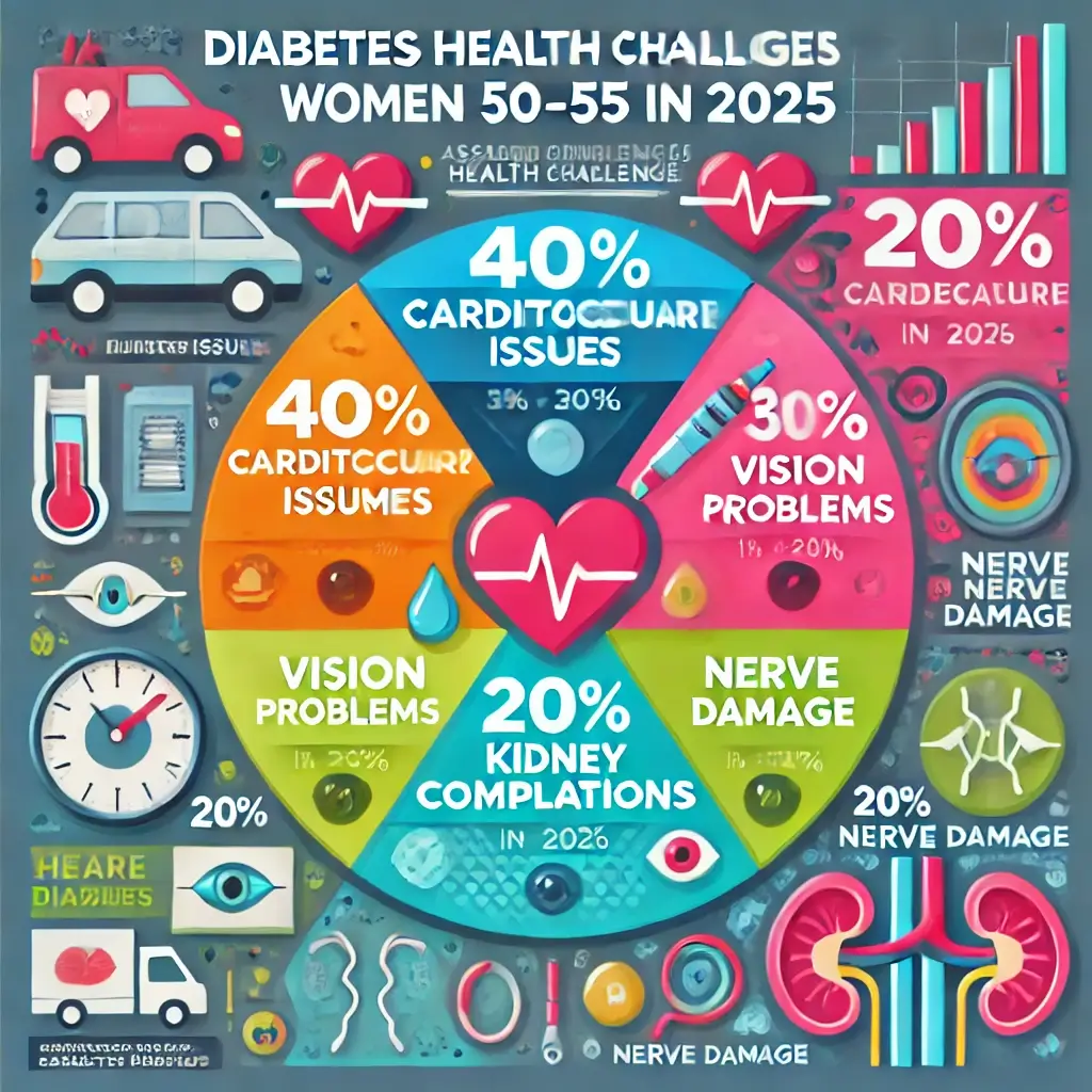 visual breakdown of diabetes-related health challenges for women in this age group